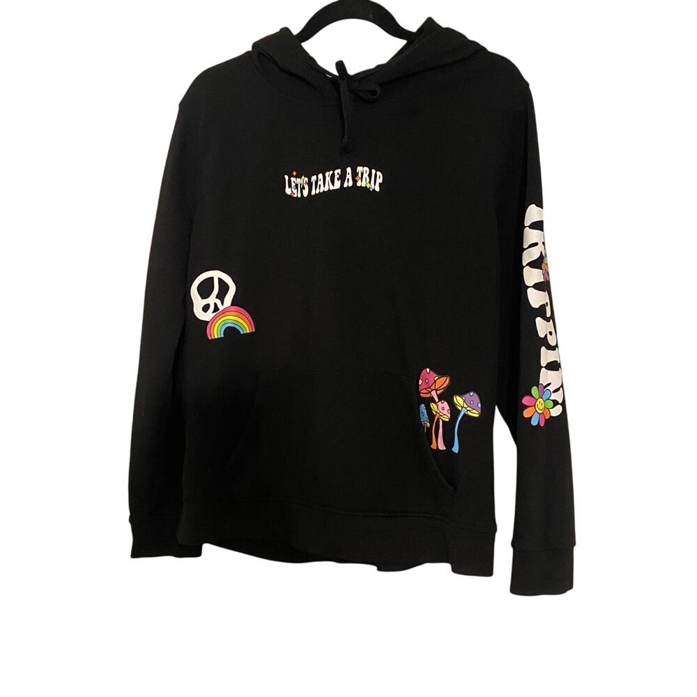 Brooklyn Cloth Psychedelic Trippin Pullover Hoodie Mushrooms Skull Rainbow Large